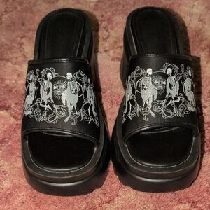 Killstar Black Platform Sandals with Skeleton Design